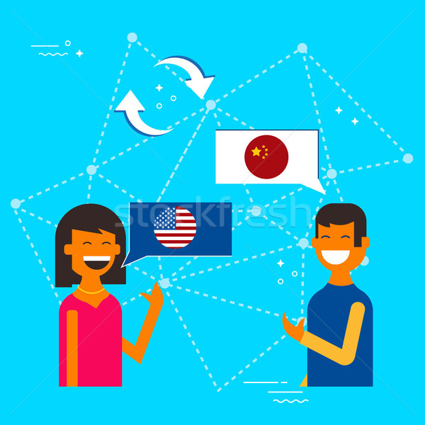 Chinese and American friends translating chat Stock photo © cienpies