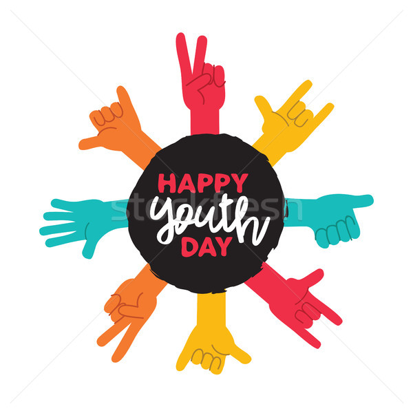 Happy Youth Day greeting card of diversity hands Stock photo © cienpies