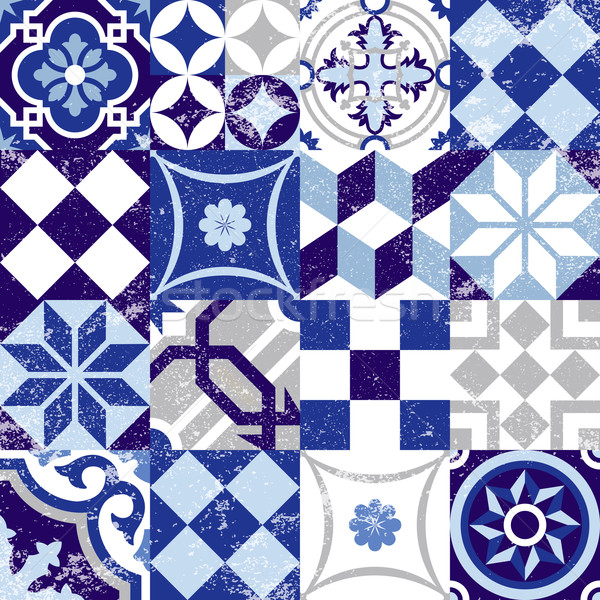 Seamless pattern vintage blue tile decoration Stock photo © cienpies
