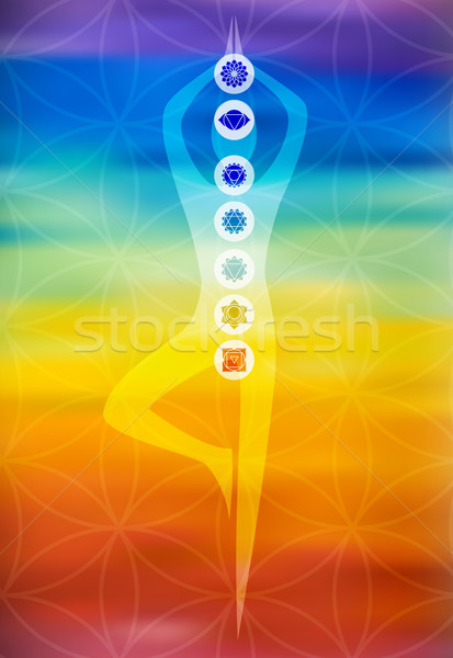 Yoga pose chakra icons on color blur background Stock photo © cienpies
