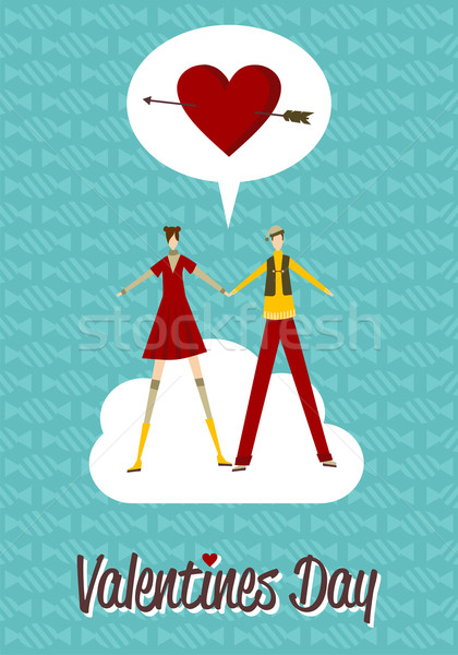 Sevmek çift sevgililer günü mutlu tebrik kartı vektör Stok fotoğraf © cienpies