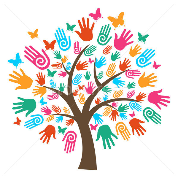 Isolado diversidade árvore mãos ilustração vetor Foto stock © cienpies