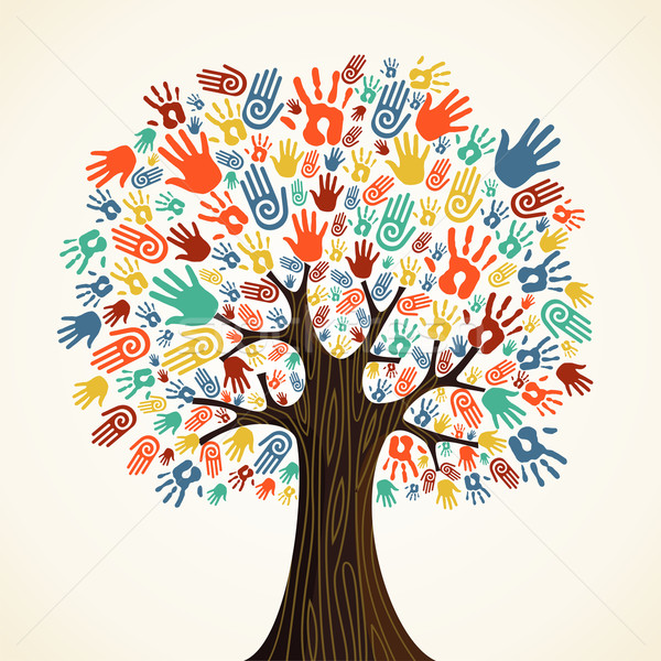 Foto stock: Isolado · diversidade · árvore · mãos · ilustração · vetor
