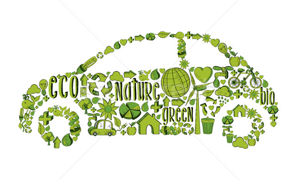 Isolated green ecocar environmental icons Stock photo © cienpies