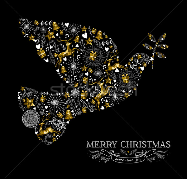 Stock fotó: Vidám · karácsony · galamb · madár · sziluett · arany