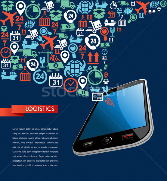 Shipping logistics app mobile text icons splash illustration. Stock photo © cienpies