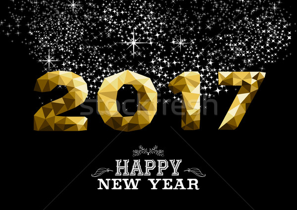 Stock photo: New Year 2017 gold low poly greeting card design
