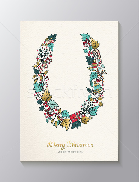 [[stock_photo]]: Noël · nouvelle · année · or · nature · couronne · carte