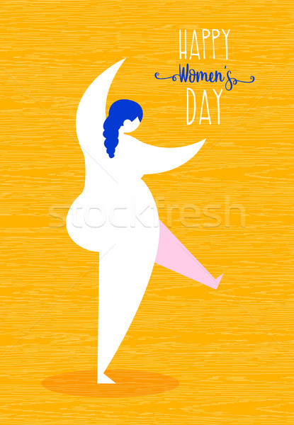 Happy Womens day curvy girl dancing card design Stock photo © cienpies