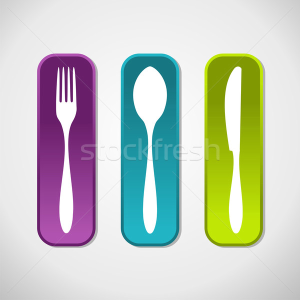 Stock photo: Multicolored cutlery icons set background
