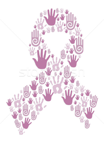 Zdjęcia stock: Ręce · rak · piersi · świadomość · wstążka · ludzi · symbol
