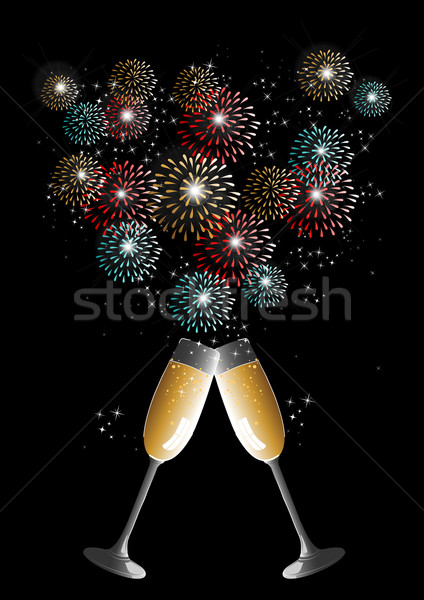 [[stock_photo]]: Happy · new · year · 2014 · champagne · feux · d'artifice · carte · de · vœux · vacances