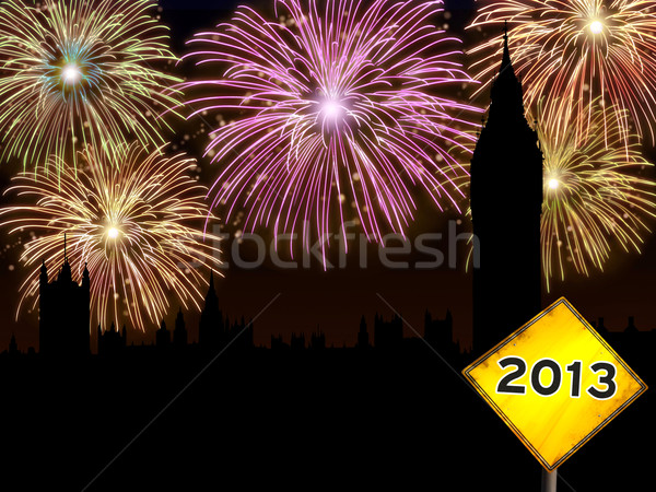 Stok fotoğraf: Happy · new · year · Londra · havai · fişek · şehir · gece · sahne · Big · Ben