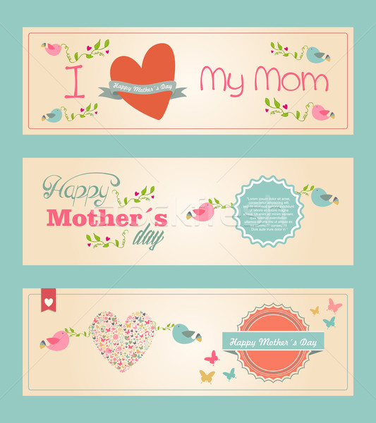 Retro aranyos boldog anyák napját bannerek szett klasszikus Stock fotó © cienpies