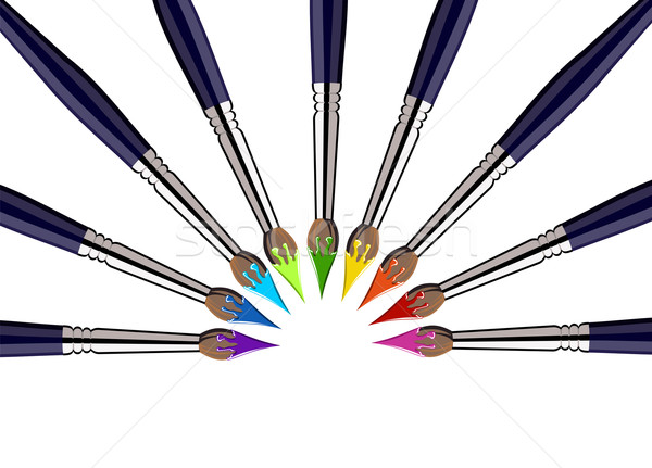 Semicircle of Paint brushes with colors Stock photo © cienpies