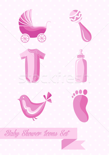 Baby shower girl icons set design Stock photo © cienpies