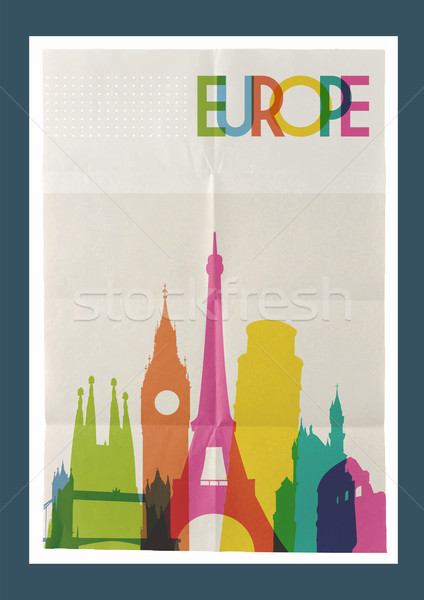 Stock foto: Reise · Europa · Skyline · Jahrgang · Plakat · berühmt