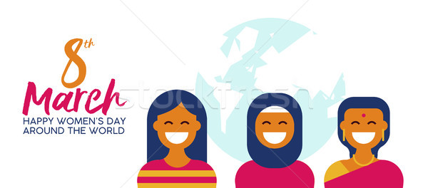 Ethnic woman group for happy women day banner Stock photo © cienpies