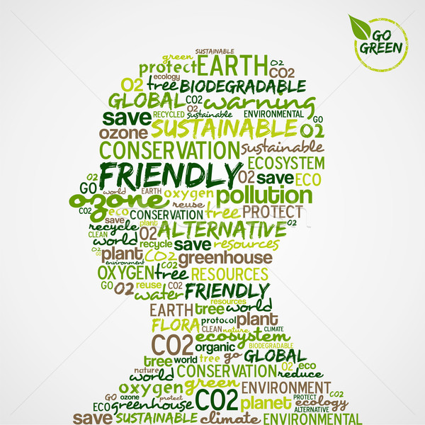 Go Green. Words cloud about environmental conservation in man he Stock photo © cienpies