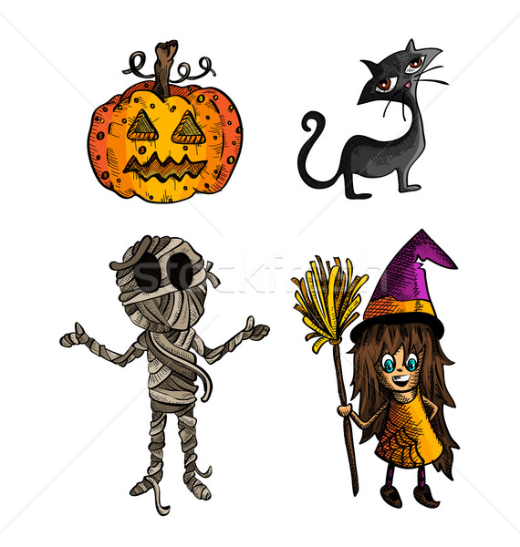 Хэллоуин Монстры изолированный эскиз стиль Существа Сток-фото © cienpies