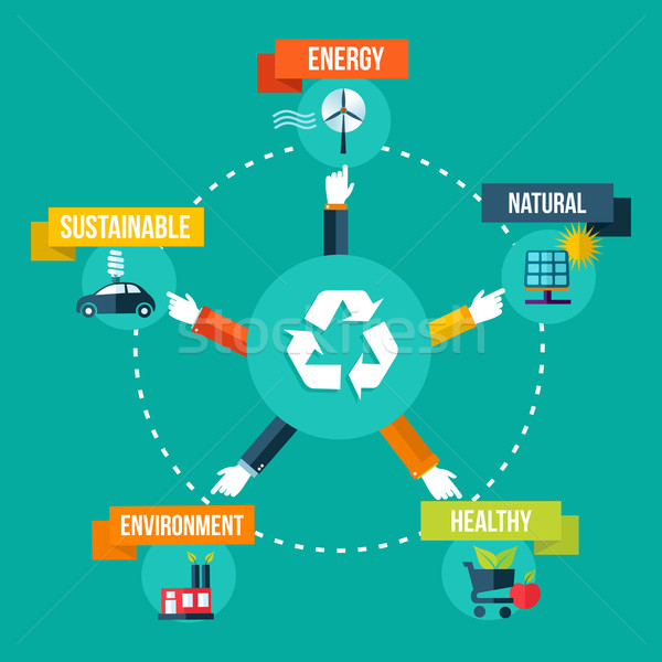 Stockfoto: Recycleren · handen · diagram · illustratie · groene · recycling