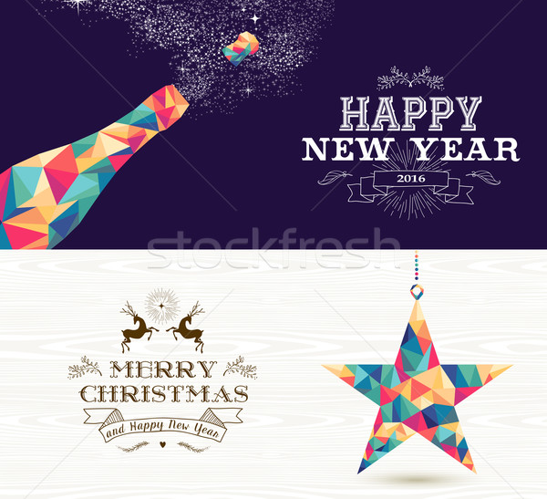 Happy new year 2015 Merry christmas bottle star Stock photo © cienpies