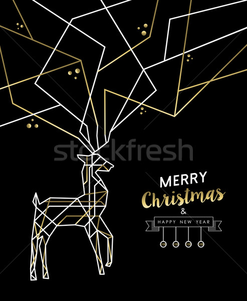 Merry christmas new year deer gold outline deco Stock photo © cienpies