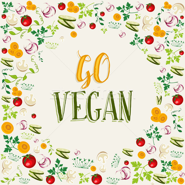 Raw vegetable background with go vegan text Stock photo © cienpies