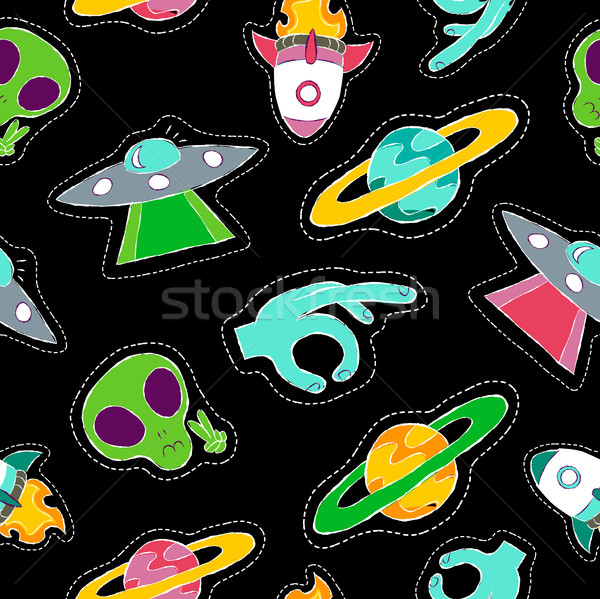 Kézzel rajzolt űr folt ikonok végtelen minta bolygó Stock fotó © cienpies