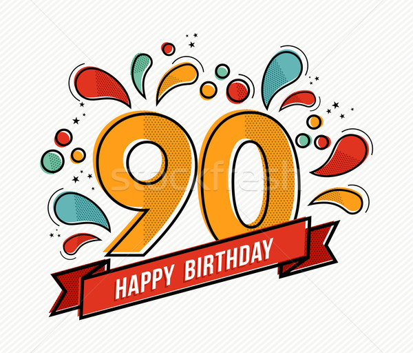 Colorful happy birthday number 90 flat line design Stock photo © cienpies