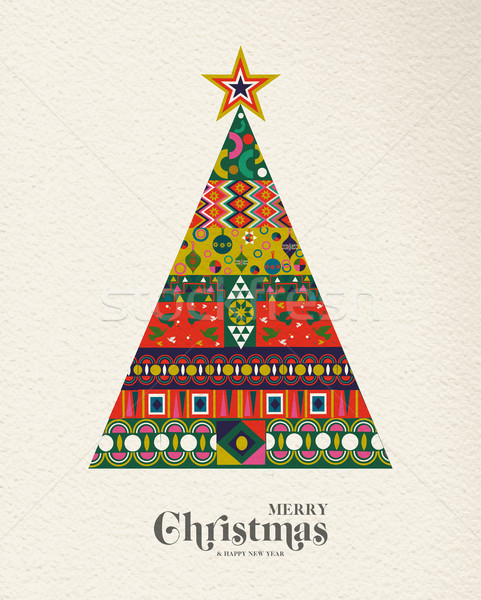 Christmas and New Year vintage folk pine tree card Stock photo © cienpies