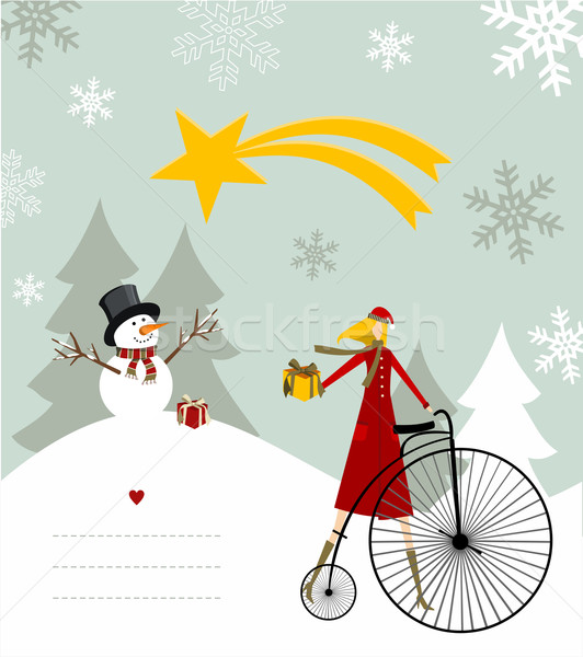 Snowman and star of Bethlehem card. Stock photo © cienpies