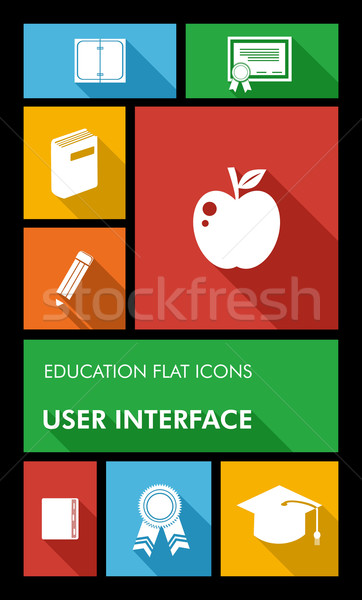 Stock photo: Colorful back to school user interface mobile app flat icons.