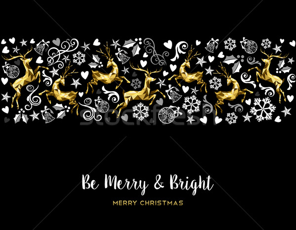 [[stock_photo]]: Vintage · motif · de · noël · cerfs · décoration · or · joyeux