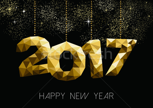 Gold New Year 2017 greeting card quote in low poly Stock photo © cienpies