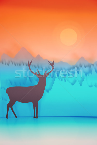 Paper cut handmade winter deer holiday card sunset Stock photo © cienpies