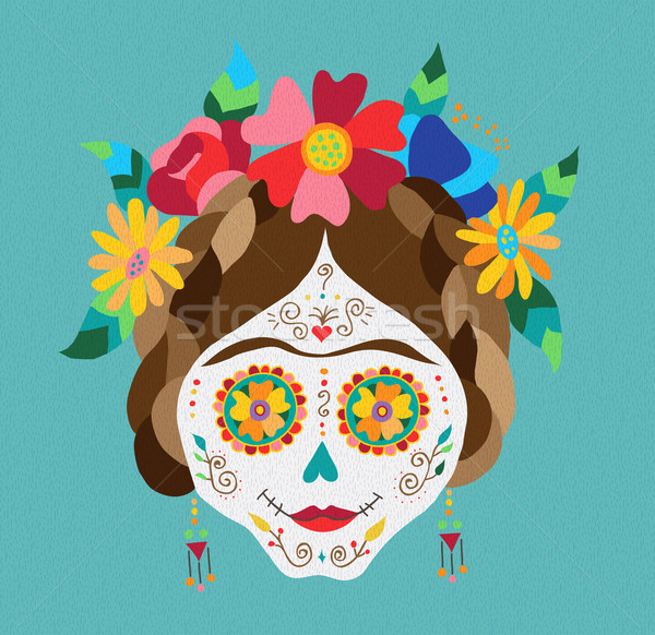Mexico day of the dead skull and spring decoration Stock photo © cienpies