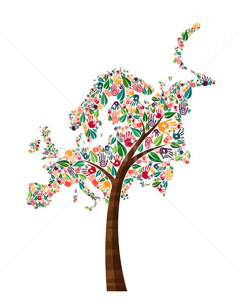 Europe hand print tree symbol for world help Stock photo © cienpies