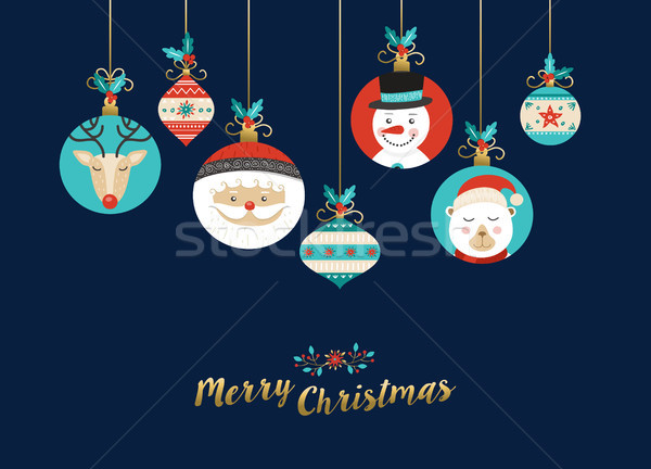 Merry Christmas cute cartoon animal greeting card Stock photo © cienpies