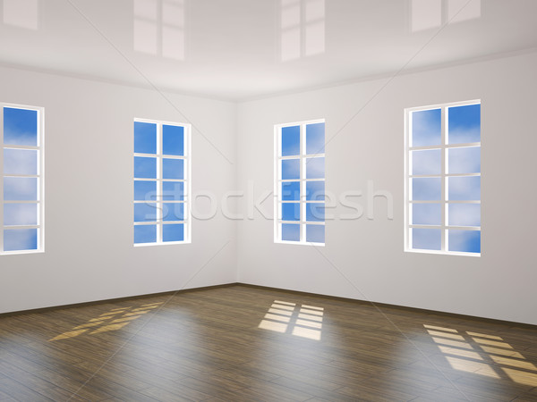 Grand chambre intérieur quatre fenêtres bois [[stock_photo]] © Ciklamen