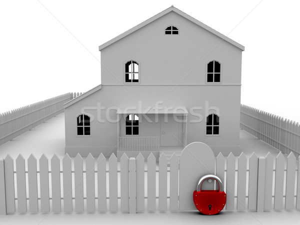 Foto stock: Grande · vermelho · trancar · porta · fechado · casa