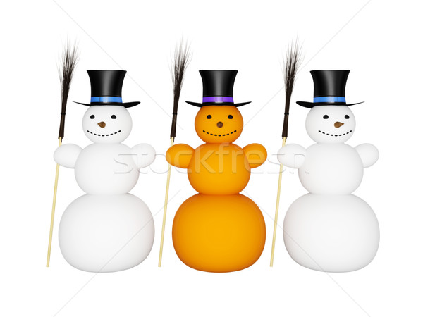 Snowmans with broom and hat Stock photo © Ciklamen