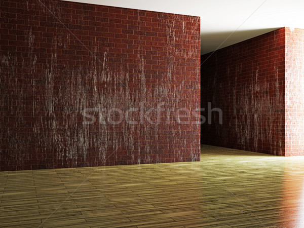 Salle mur de briques bois construction design [[stock_photo]] © Ciklamen