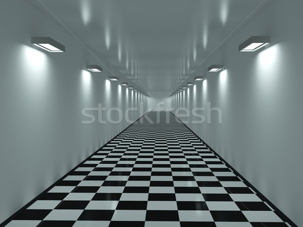 Longtemps couloir tuiles étage école mur [[stock_photo]] © Ciklamen