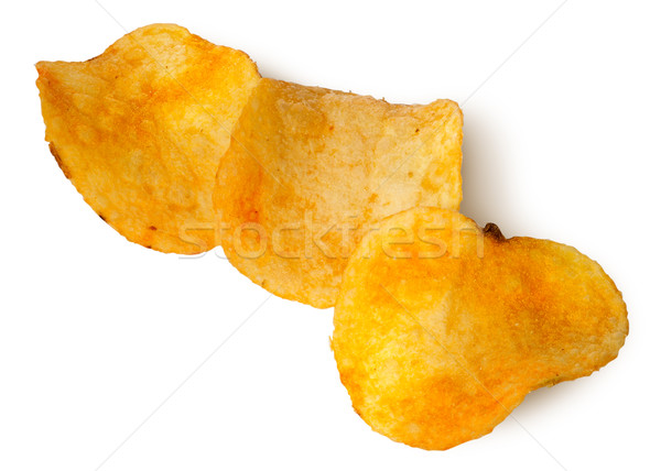 Drei Stücke Kartoffelchips Zeile isoliert weiß Stock foto © Cipariss