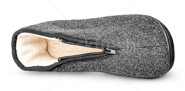 Stockfoto: Comfortabel · donkere · grijs · pantoffel · kant