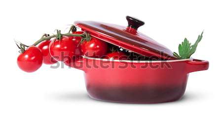 Pomidorki pietruszka chili rondel odizolowany biały Zdjęcia stock © Cipariss
