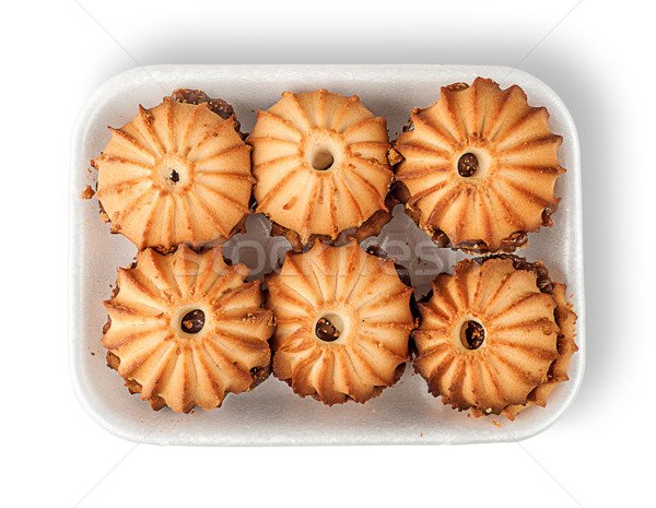 Shortbread biscuits with filling in plastic tray top view Stock photo © Cipariss