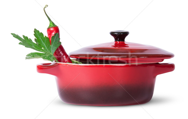 Parsley with red chili pepper in saucepan Stock photo © Cipariss