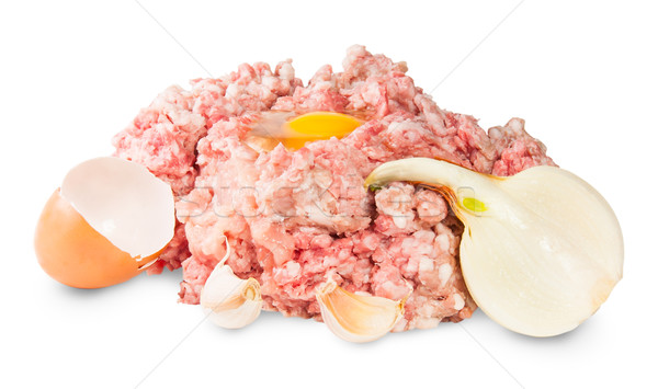 Raw Ground Beef With Egg And Garlic And Onions Stock photo © Cipariss